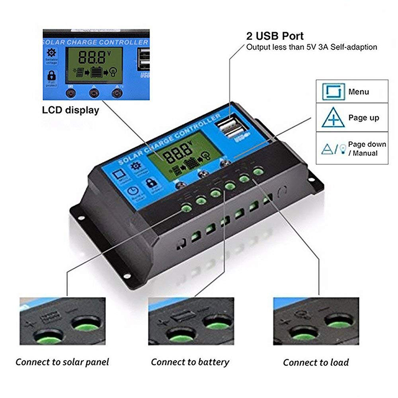 Picture of Smart Solar Charge Controller 12V 24V 10A Automatic Solar Battery Panel Controller Universal USB 5V Charging LCD Display