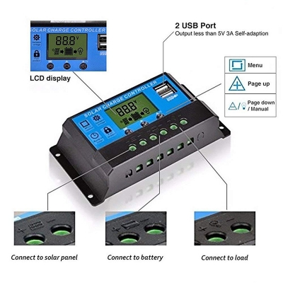 Picture of Smart Solar Charge Controller 12V 24V 10A Automatic Solar Battery Panel Controller Universal USB 5V Charging LCD Display