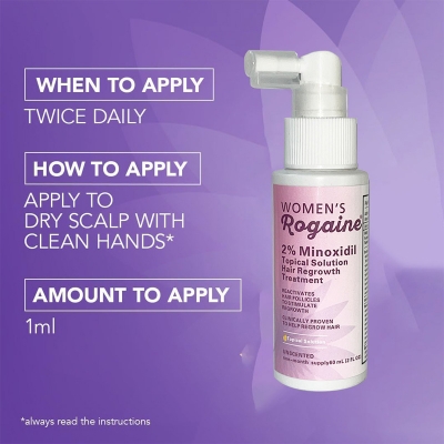 Picture of Women's Rogaine Topical Solution Hair Regrowth Treatment 2% Minoxidil for Women Get Derma Roller Free - 60 ml 30 Days Supply - Combo Female Minoxidil - MNXWC