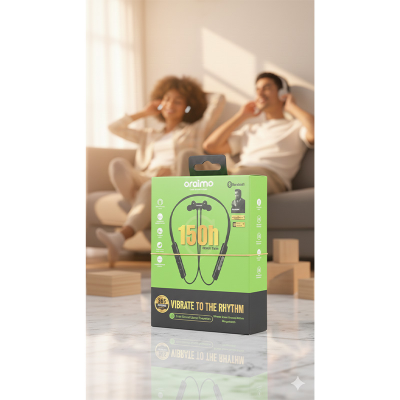 Picture of oraimo Buds Wireless 3 Neckband - 150 Hours Playtime Bluetooth 5.3 Earphones - HavyBass&trade; Deep Bass Wireless Headphones - Dual Device Connection &amp; Call Vibration Alert - Magnetic On/Off Sports Headset