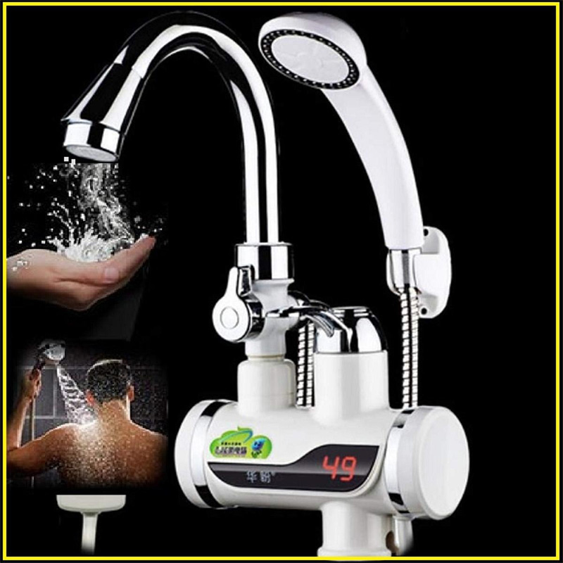 Picture of Instant Electric Digital Hot Water Tap - 3000W Wall Mount Tankless Fast Heating Faucet with LED Temperature Display (White) - ইলেকট্রিক গরম পানির কল