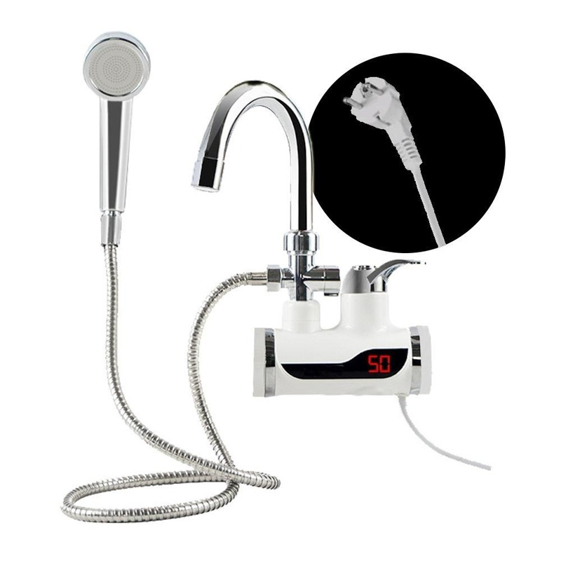 Picture of Instant Electric Digital Hot Water Tap - 3000W Wall Mount Tankless Fast Heating Faucet with LED Temperature Display (White) - ইলেকট্রিক গরম পানির কল