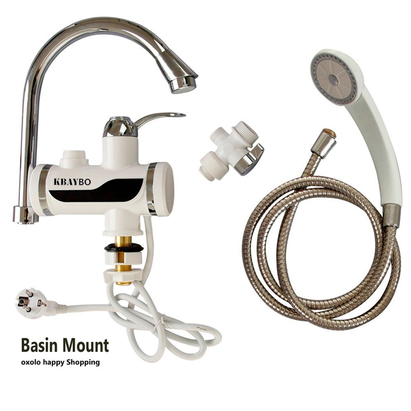 Picture of Instant Electric Digital Hot Water Tap - 3000W Wall Mount Tankless Fast Heating Faucet with LED Temperature Display (White) - ইলেকট্রিক গরম পানির কল