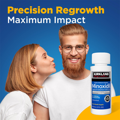 Picture of Kirkland Minoxidil 5% Topical Solution Extra Strength Hair Regrowth Treatment for Men Hair & Beard Drop + Derma Roller Free - (2 month supply) - MNXM2C