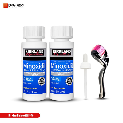 Picture of Kirkland Minoxidil 5% Topical Solution Extra Strength Hair Regrowth Treatment for Men Hair & Beard Drop + Derma Roller Free - (3 month supply) - MNXM3C