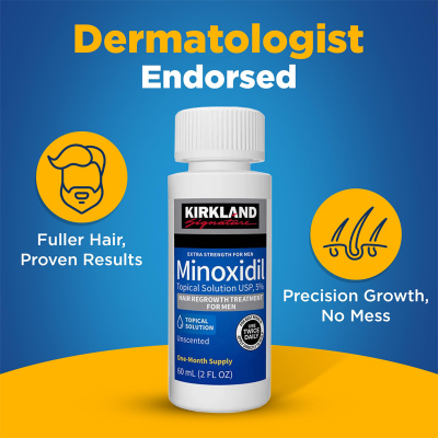 Picture of Kirkland Minoxidil 5% Topical Solution Extra Strength Hair Regrowth Treatment for Men Hair & Beard Drop + Derma Roller Free - (3 month supply) - MNXM3C