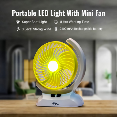 Picture of Portable 6″ Mini Table Fan AC DC Rechargeable Battery Operated Fan with LED Light  + TYPE C Battery Rechargeable Table Fan