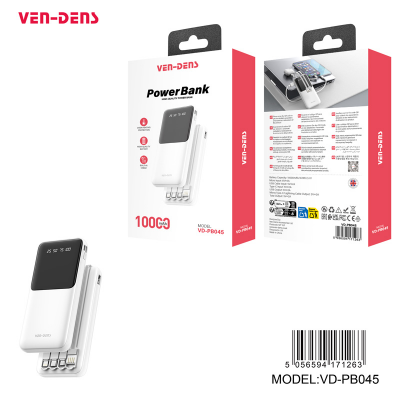 Picture of VEN-DENS 10000 mAh Power Bank 3 in 1 Built in Charging Cable Display VD-PB045