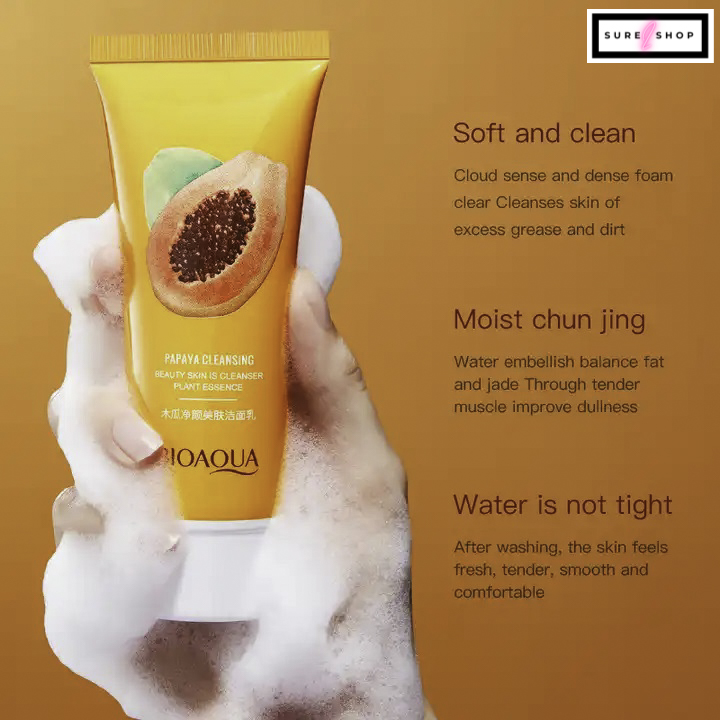 Picture of BIOAQUA Papaya Moisturizing Shrink Pore Face Wash Foam Facial Cleanser -100g