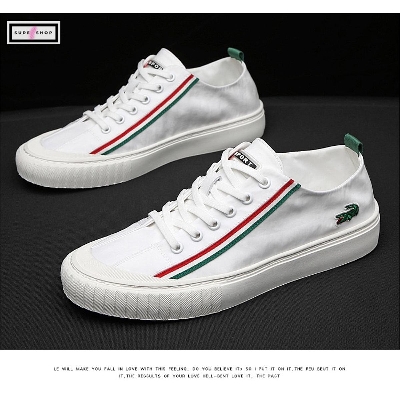 Picture of Classic White Flat Casual Comfortable Microfiber Sneakers For Men