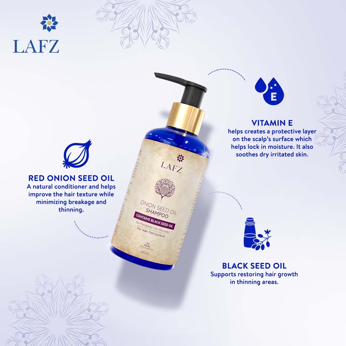 Picture of Lafz Onion Seed Oil Shampoo for Hair Care Deep Conditioning Natural Ingredients 200 Ml