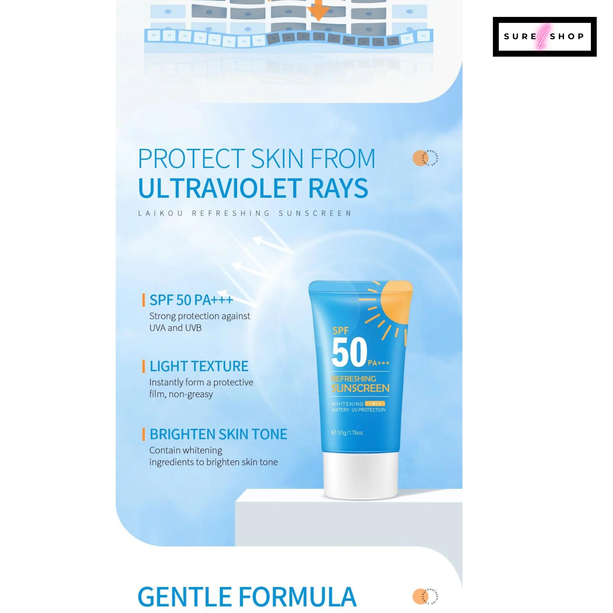 Picture of LAIKOU Refreshing Sunscreen Moisturizing Whitening Sun Cream Oil-control Sunblock Cream Bleaching Facial Skin Care SPF 50 PA+++