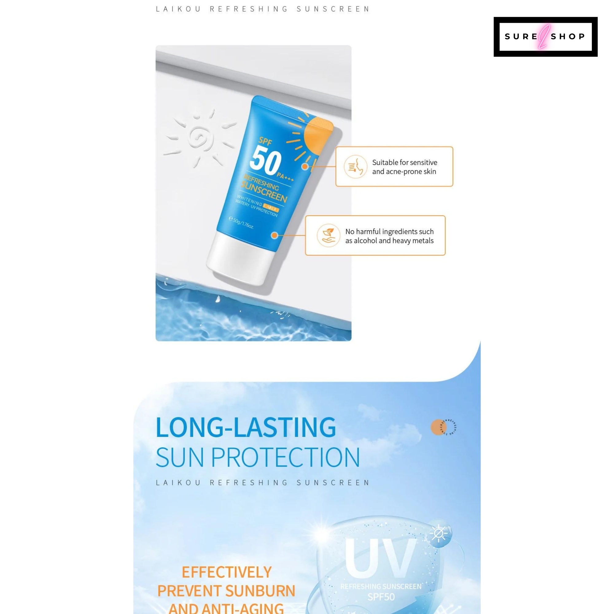 Picture of LAIKOU Refreshing Sunscreen Moisturizing Whitening Sun Cream Oil-control Sunblock Cream Bleaching Facial Skin Care SPF 50 PA+++