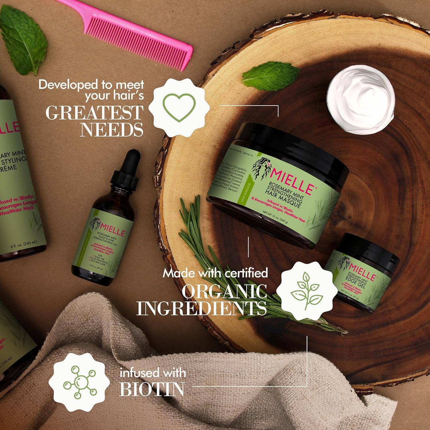 Picture of Mielle Rosemary Mint Strengthening Hair Mask 340g Deep Hydrating Moisturizing Natural Organic Hair Oil