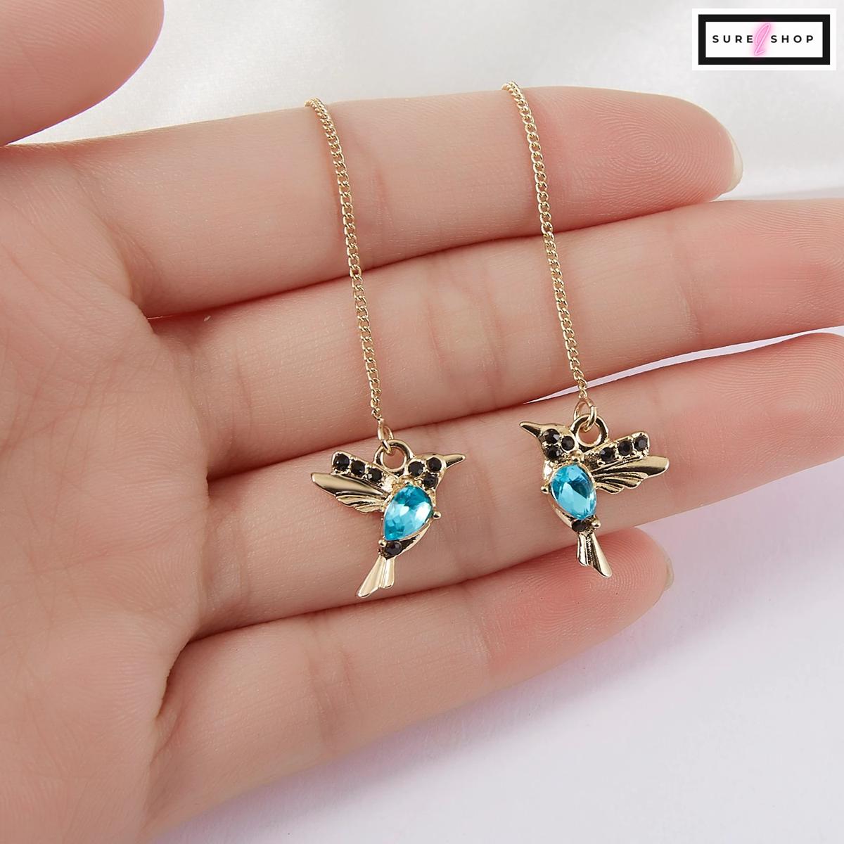 Picture of Unique Little Bird Drop Long Hanging Hummingbird Earrings For Women