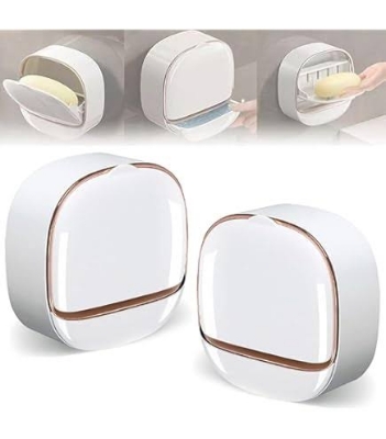 Picture of 2 pcs Modern No Drill Wall Mounted Soap Case – Dustproof Bathroom Soap Holder, Easy Installation