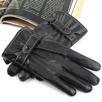 Picture of Touch Screen Leather Winter Gloves | Waterproof Windproof Fleece-Lined Motorcycle Riding Gloves