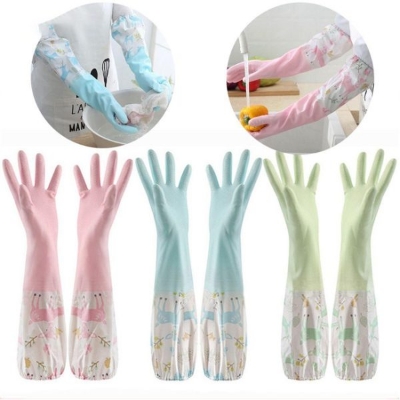 Picture of Multicolor Silicone Kitchen Hand Gloves Dish Washing Cleaning Pair