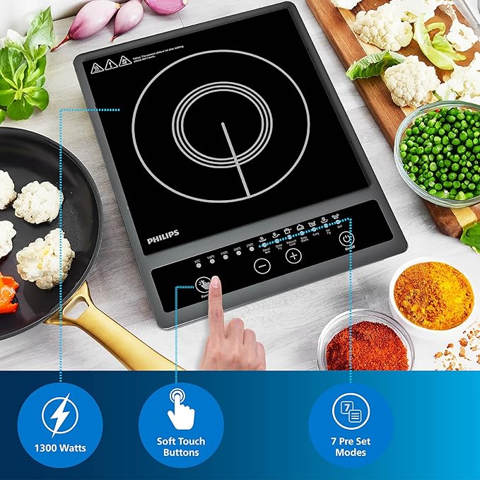 Picture of Philips HD4944 Induction Cooker 1000-Series – 1500W| Designed for fast, Energy-efficient, and safe cooking, 8 Preset Cooking Menus, Advanced Heating Technology