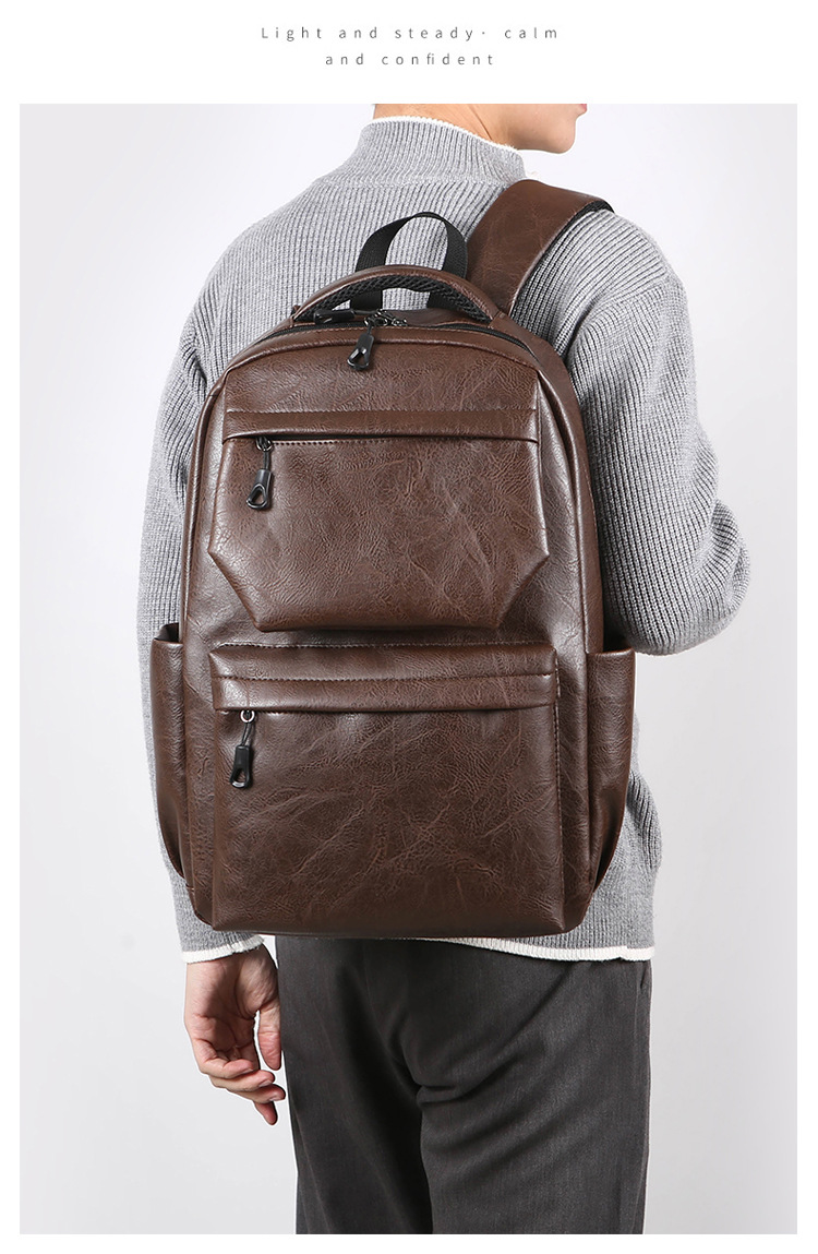 Picture of Style PU Leather Fashion Mens Backpack - Dark Brown