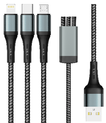 Picture of Proton Fast Charging-USB Cable-Spark- 3 IN 1 Nylon Braided  USB 3in1 Cable 