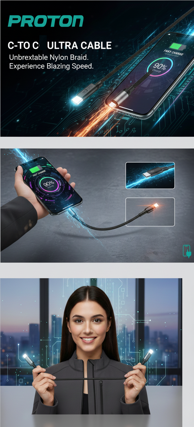 Picture of Proton Fast Charging-USB Cable Spark C-C -1M, Nylon Braided  C TO C 60W