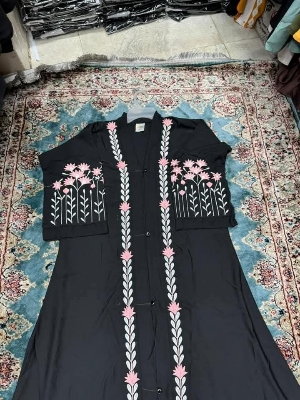 Picture of dobai cherry fabric borka embroidery work new design always use and comfortable degin