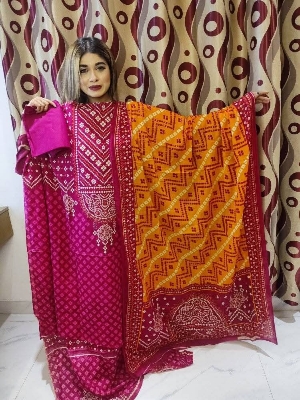 Picture of three pice Pakistani jum jum swiss cotton three pice