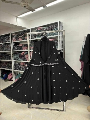 Picture of Abaya borka (Star Borka) With (Koti+Inner+Belt+Hijab) Dubai Charry Georget Stylish Embroidery Work Party Borka For Women