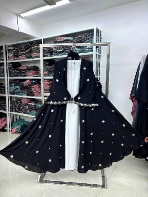Picture of Abaya borka (Star Borka) With (Koti+Inner+Belt+Hijab) Dubai Charry Georget Stylish Embroidery Work Party Borka For Women