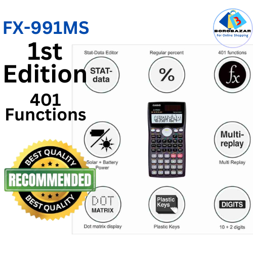 Picture of Fx-991MS Calculator, 991ms scientific calculator, fx 991ms scientific calculator, solar & Battery, For students, Color, Black