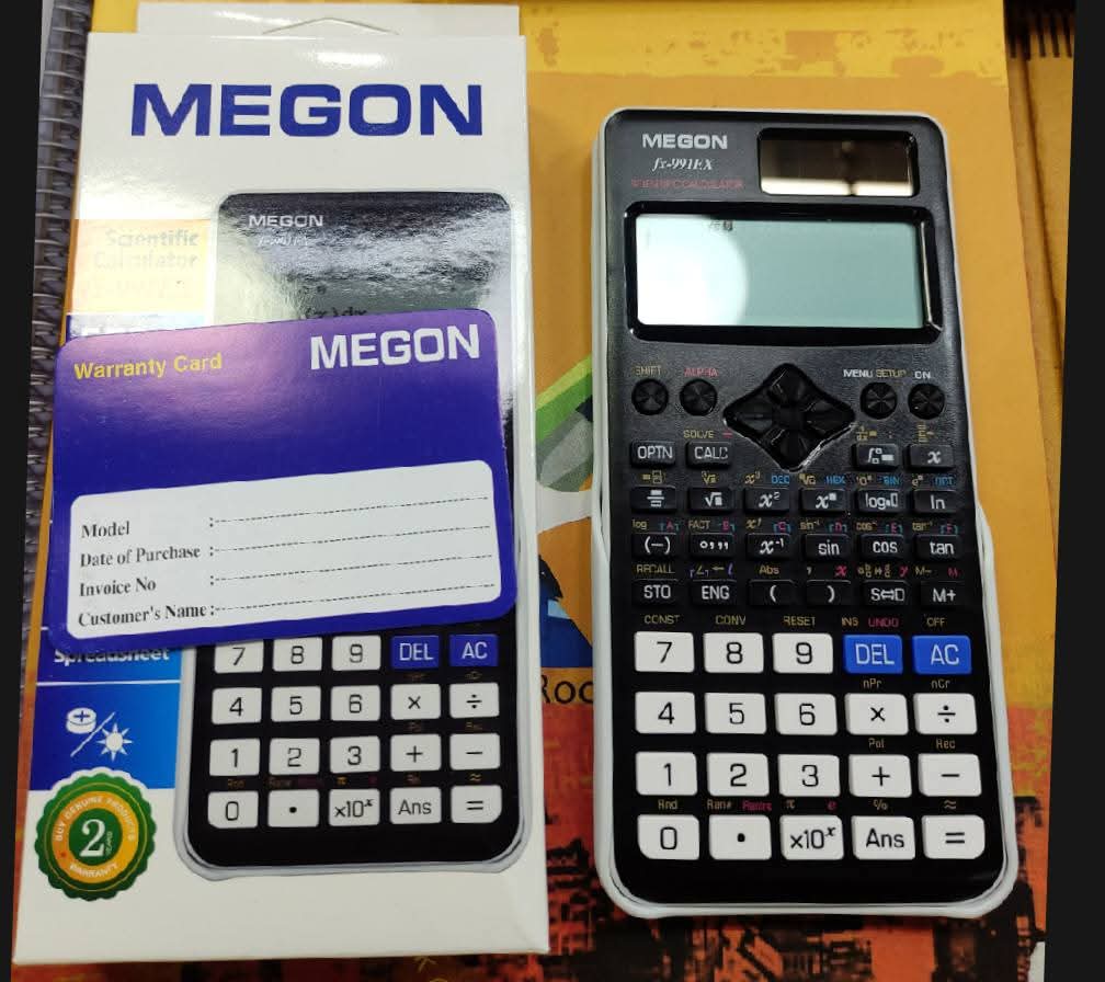 Picture of 2 Year Official Warranty megon Fx 991 ex Calculator  Black & white. fx 991ex calculator fx 991ex