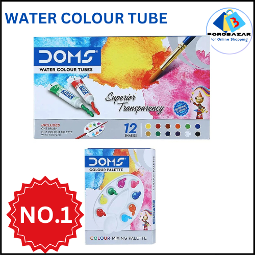 Picture of Doms water color _ 12, water color, tube colour set, colour paint 12 colors with 1pc plate 1pc brush