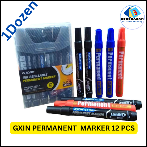 Picture of GXin G-113E Black Refillable Permanent Marker Pen - 12pcs