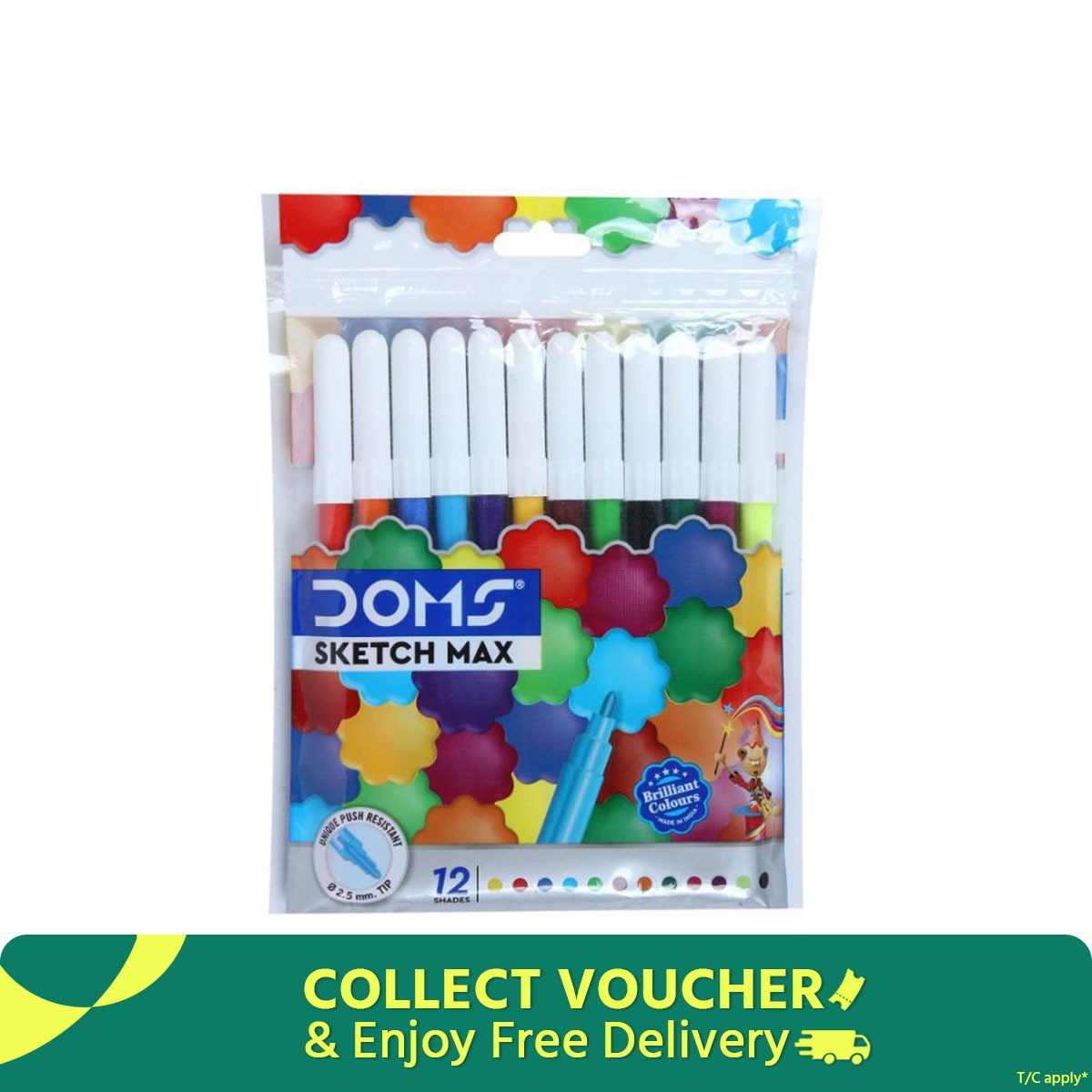 Picture of DOMS Water Color Pen, Sign Pen , Sketch Pen - 12 pcs Big Size