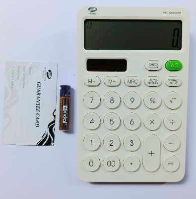 Picture of 2 Year Official Guarantee Petra 12 Digit Electronic Business Calculator Medium Size / Business Calculators Power Source Solar & Battery - Color White / Pink / Blue / Black