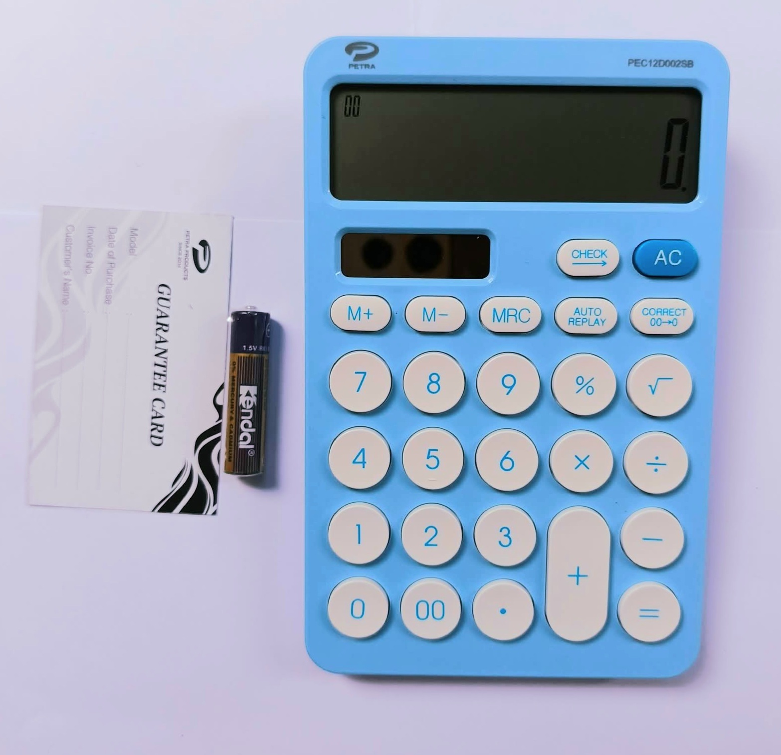 Picture of 2 Year Official Guarantee Petra 12 Digit Electronic Business Calculator Medium Size / Business Calculators Power Source Solar & Battery - Color White / Pink / Blue / Black