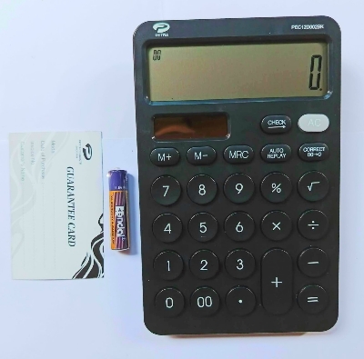 Picture of 2 Year Official Guarantee Petra 12 Digit Electronic Business Calculator Medium Size / Business Calculators Power Source Solar & Battery - Color White / Pink / Blue / Black