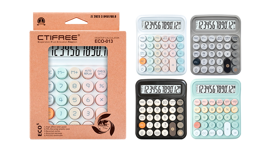 Picture of CTIFREE ECO-013 Large Button Desktop Calculator 12-Digit Display | Dual Power Solar & Battery | Office Business Student Exam Calculator