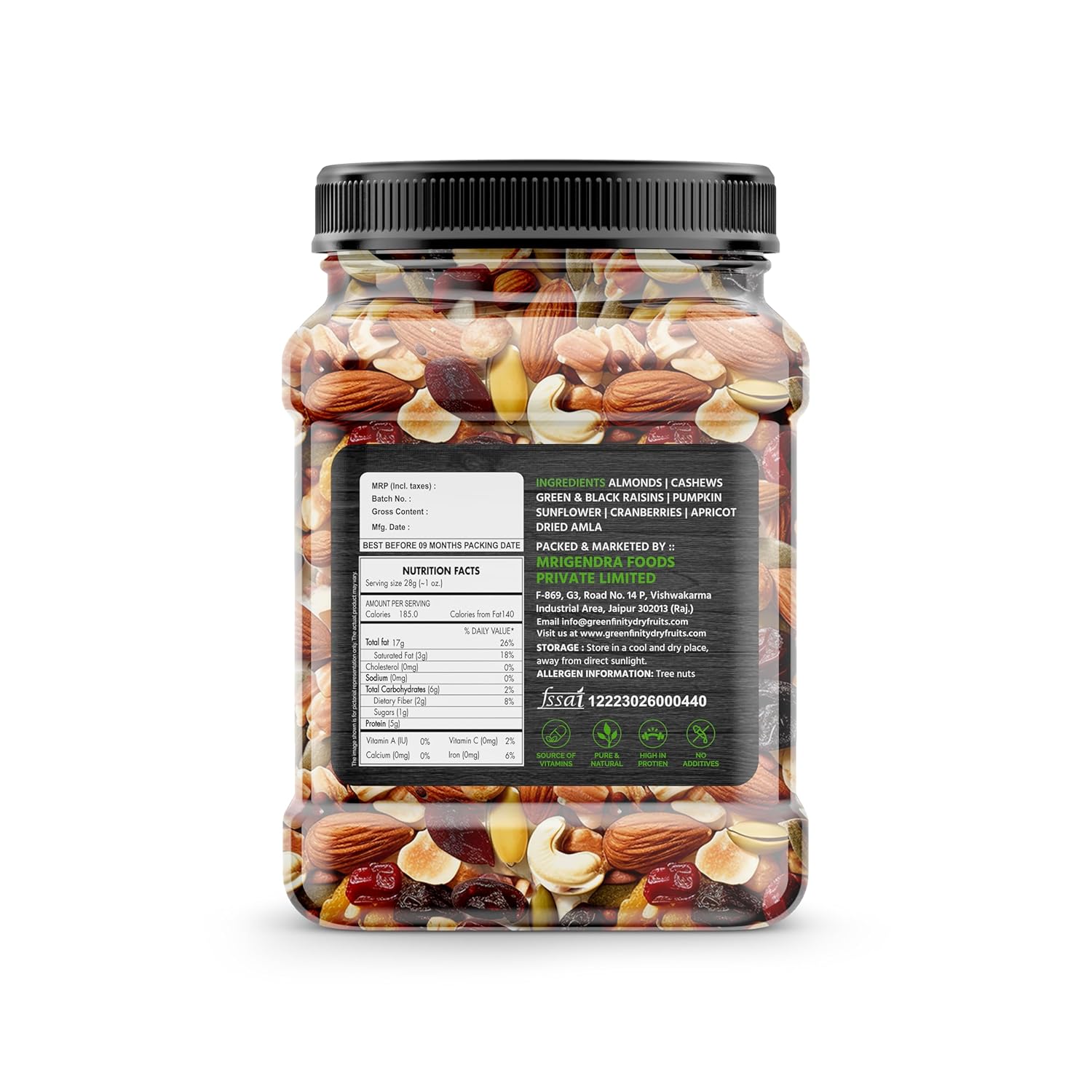 Picture of Healthy Nutmix Jar Pack Mixed dry Fruits MIX NUTS Premium Blend of Dried Almonds, Cashews, Black & Green Raisins, Cranberries & More  250g