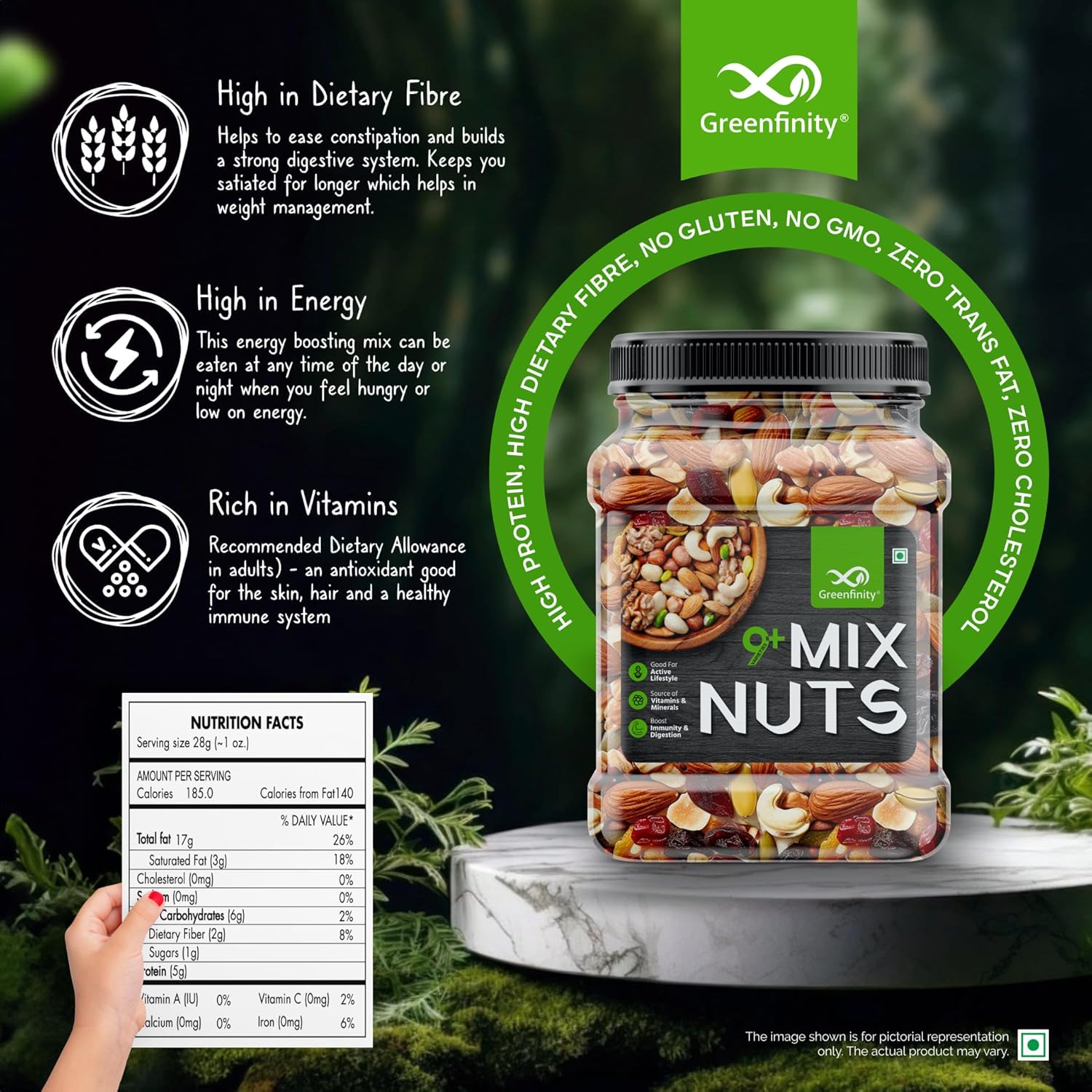 Picture of Healthy Nutmix Jar Pack Mixed dry Fruits MIX NUTS Premium Blend of Dried Almonds, Cashews, Black & Green Raisins, Cranberries & More  250g