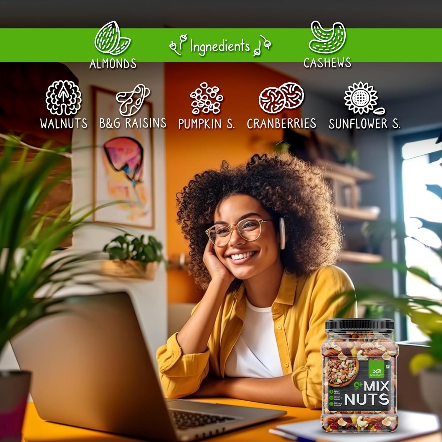 Picture of Healthy Nutmix Jar Pack Mixed dry Fruits MIX NUTS Premium Blend of Dried Almonds, Cashews, Black & Green Raisins, Cranberries & More  250g