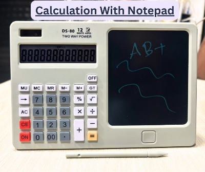 Picture of Calculator with Notepad – 12 Digit LCD Display | Solar & Battery Powered | Digital Drawing Pad with Stylus Pen (Big Size)