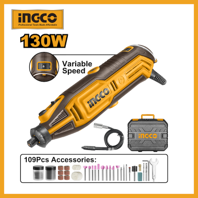Picture of INGCO 130W Mini Grinder with 1pcs Flexible Shaft, 109pcs Accessories, 1set Extra Carbon Brushes MG13328 -Multicolor