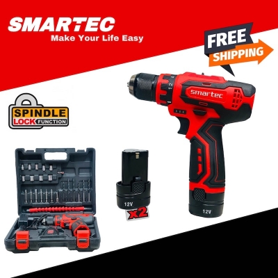 Picture of Smartec 12V Cordless Drill Machine With 24ps Accessories - Smartec 12 Volts Cordless Charger Drill Drill With 2X Battery & Metal Chuck -Multicolor