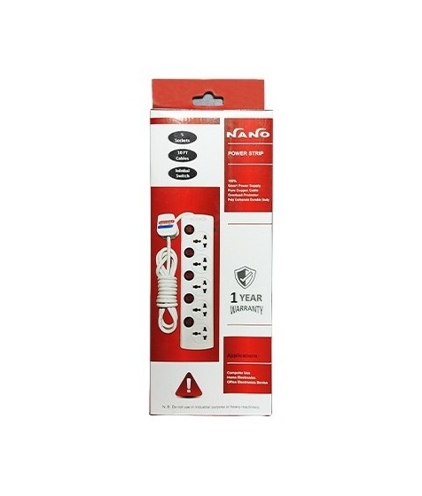 Picture of Power Strip Nano MBS-405 5 Port 3 Pin Power Strip White Heavy Duty Multiplug - Malti Plug - White