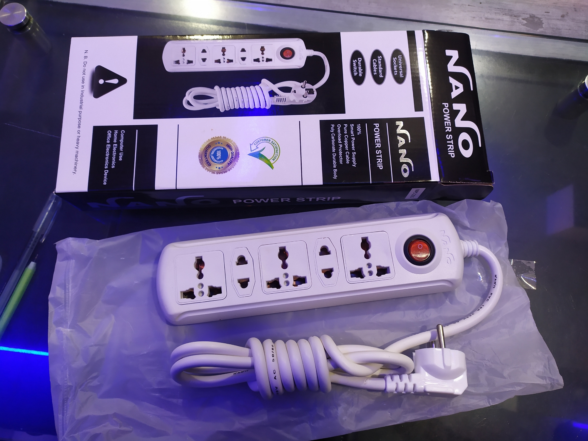 Picture of Neno power strip NPS 205 2Pin 6ft Cable 5 port (Universal Port Multiplug) Heavy Duty - Malti Plug - White