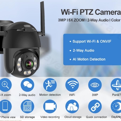 Picture of V380 Pro Wi-Fi Motion Detection Smart PTZ Camera, HD 1080P Auto Tracking AI Camera, Full-color Night Vision IP Dome Camera Security Camera PTZ Camera WiFi Security Waterproof Outdoor Surveillance Camera