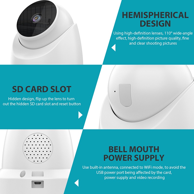 Picture of Wireless Security Smart Surveillance PTZ CCTV Camera V380 / V380 Pro 2MP Indoor 360° Rotation Wifi IP camera - Wifi Camera - White,128GB