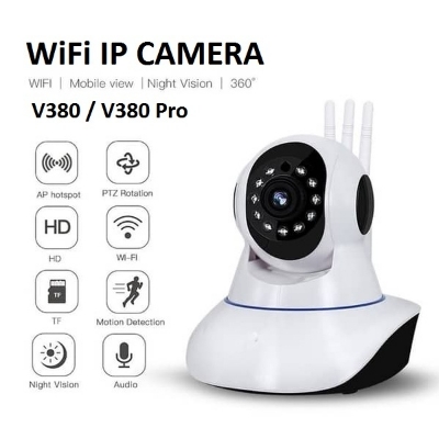 Picture of Wireless Security CCTV Camera PTZ Camera WiFi IP Camera V380/V380 Pro 3 Antenna 1080P HD Night Vision Home Monitor Live IP Camera 2MP - Wifi Camera - White,64GB